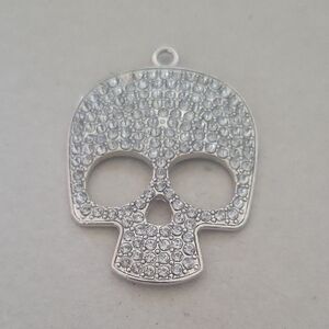 #D Silver Skull Pendant with Rhinestones Willie G Style Skull